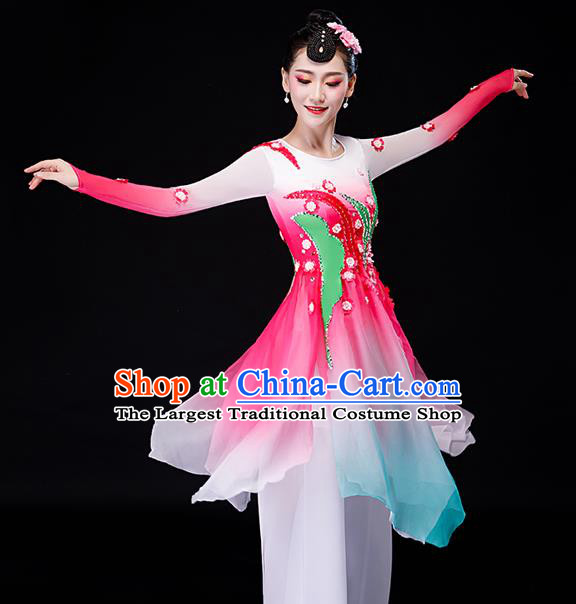 China Stage Performance Fashion Uniforms Classical Dance Pink Dress Palace Fan Dance Garment Costumes Umbrella Dance Clothing