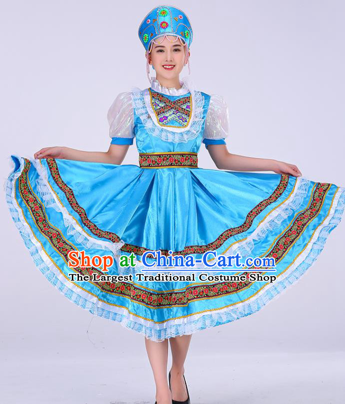 Professional Russian Court Princess Blue Dress Russia Modern Dance Fashion Garment Women Performance Costume