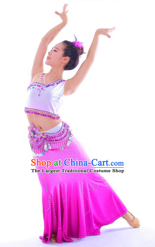 Chinese Yunnan Minority Festival Garment Costumes Ethnic Peacock Dance Purple Dress Outfits Dai Nationality Folk Dance Clothing