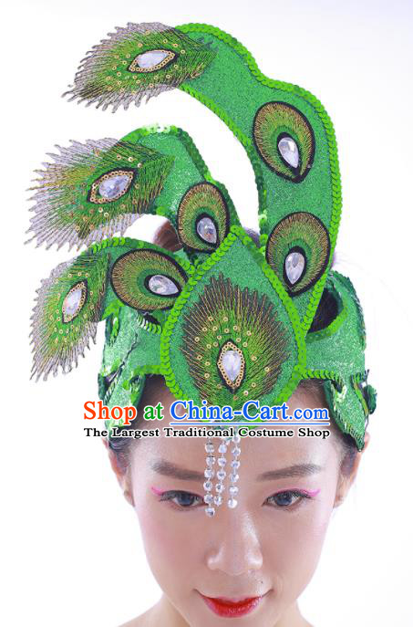 Chinese Classical Dance Hair Accessories Dai Nationality Peacock Dance Hair Crown Women Stage Performance Headpieces