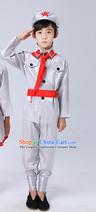 Custom Boys Stage Performance Fashion Clothing Children Chorus Eighth Route Army Costumes Modern Dance Grey Outfits