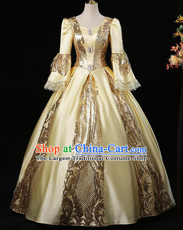 Top French Noble Lady Attire European Middle Ages Female Clothing Western Court Yellow Bubble Dress Renaissance Style Princess Garment Costume