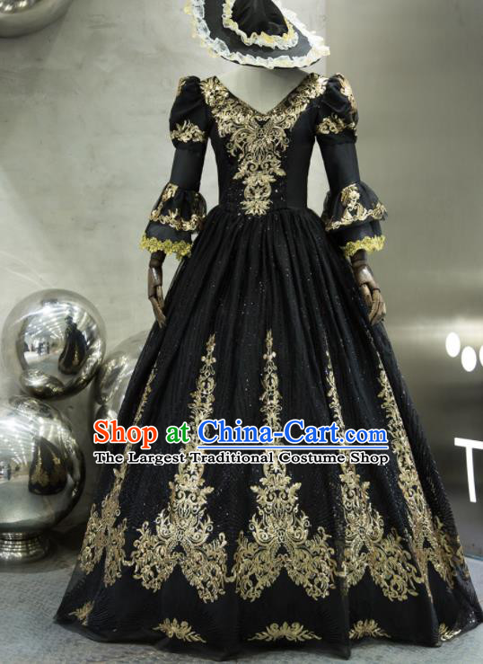 Top Western Renaissance Style Black Full Dress Christmas Garment Costume England Court Princess Formal Attire European Drama Performance Clothing