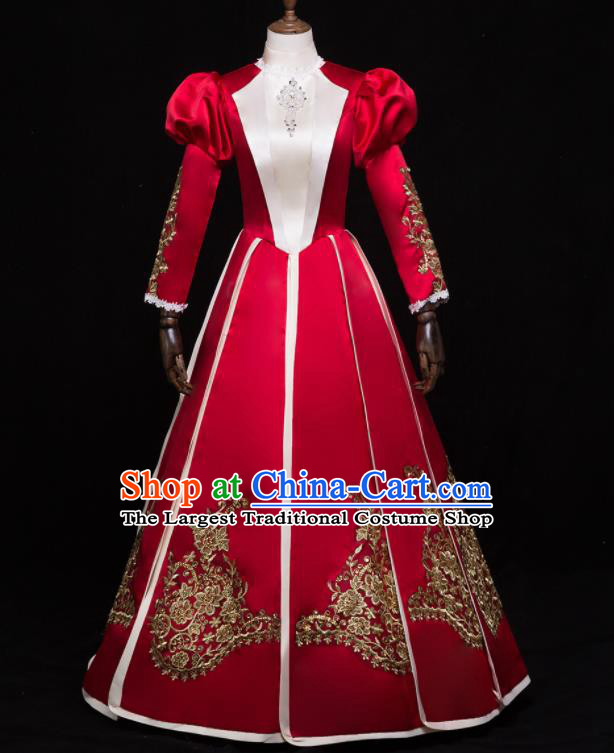 Top French Princess Formal Attire European Court Clothing Western Dance Wine Red Full Dress Renaissance Style Garment Costume