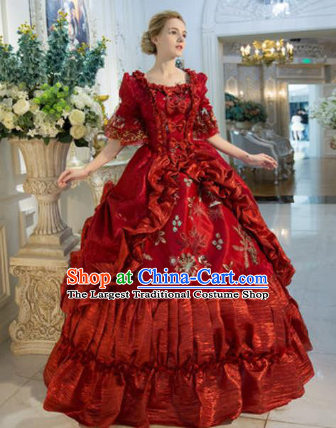 Top Renaissance Style Garment Costume England Queen Formal Attire European Royal Clothing Western Drama Performance Red Full Dress