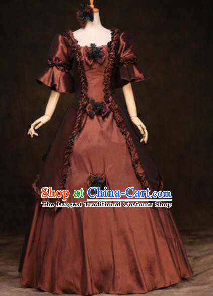 Top Christmas Performance Garment Costume England Noble Lady Formal Attire European Court Clothing Western Drama Brown Full Dress