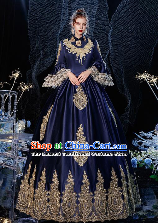 Top England Drama Performance Navy Full Dress Western Court Garment Costume Christmas Dance Party Formal Attire European Princess Clothing