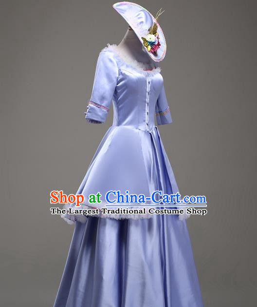 Top European Noble Lady Clothing Western Drama Performance Blue Full Dress Ballroom Dance Garment Costume Christmas Formal Attire