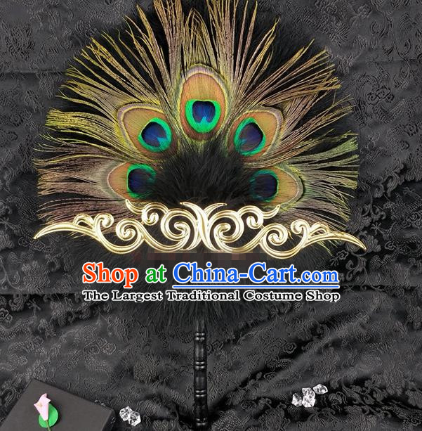 Chinese Classical Dance Fan Swordsman Peacock Feather Fan Traditional Hanfu Palace Fan Handmade Circular Fans