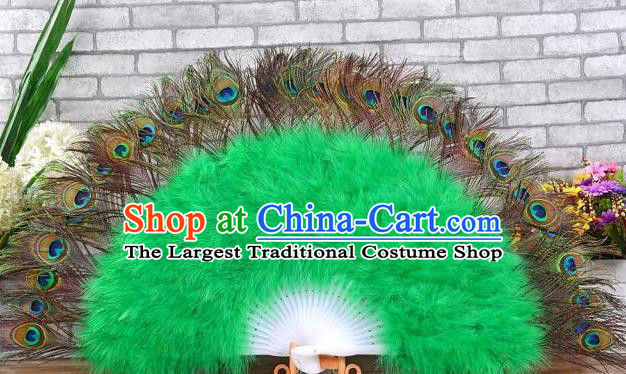 Top Handmade Peacock Feathers Fan Samba Dance Green Villus Fan Spanish Dance Folding Fan Stage Performance Fan