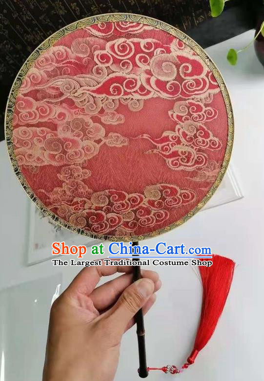 China Suzhou Palace Fan Classical Dance Circular Fan Traditional Wedding Fan Handmade Bride Red Silk Fan