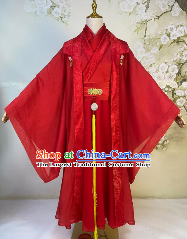 China Ancient Bride Red Robe Apparels Drama The Legend of White Snake Xu Xian Hanfu Clothing Song Dynasty Scholar Wedding Garment Costumes