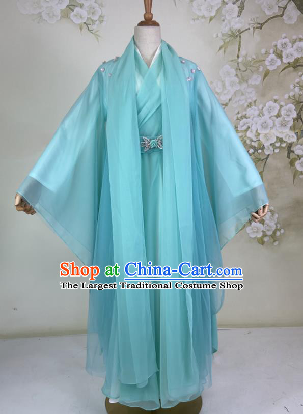 Chinese Jin Dynasty Young Beauty Blue Dress Outfits Traditional Drama Love Better Than Immortality Chun Hua Garment Costumes Ancient Swordswoman Clothing