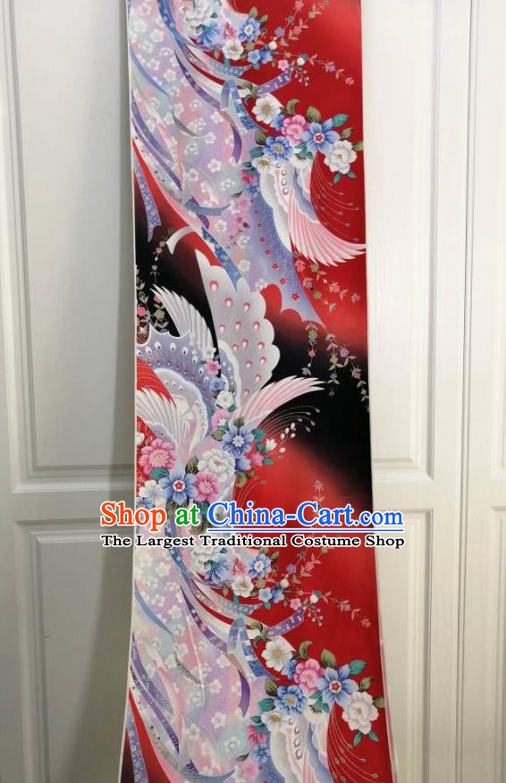 Japanese Classical Flowers Pattern Waistband Material Kimono Dress Corset Accessories Traditional Yukata Belt Red Silk Fabric