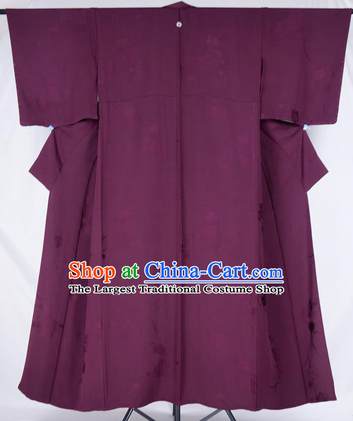 Japan Court Woman Garment Costume Traditional Purple Yukata Dress Classical Plum Blossom Pattern Iromuji Kimono Clothing