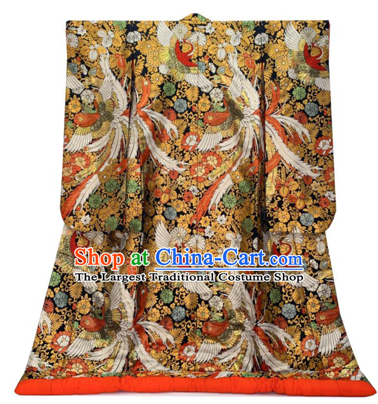 Japan Traditional Court Empress Yukata Dress Classical Phoenix Pattern Uchikake Kimono Clothing Wedding Bride Garment Costume