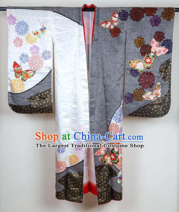 Japan Ancient Princess Clothing Festival Girl Furisode Kimono Costume Traditional Butterfly Flowers Pattern Yukata Dress