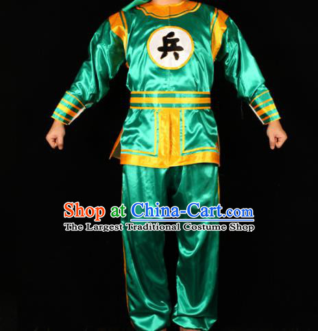 China Traditional Peking Opera Soldier Green Outfits Cosplay Qing Dynasty Boxers Warrior Costumes Beijing Opera Wusheng Clothing