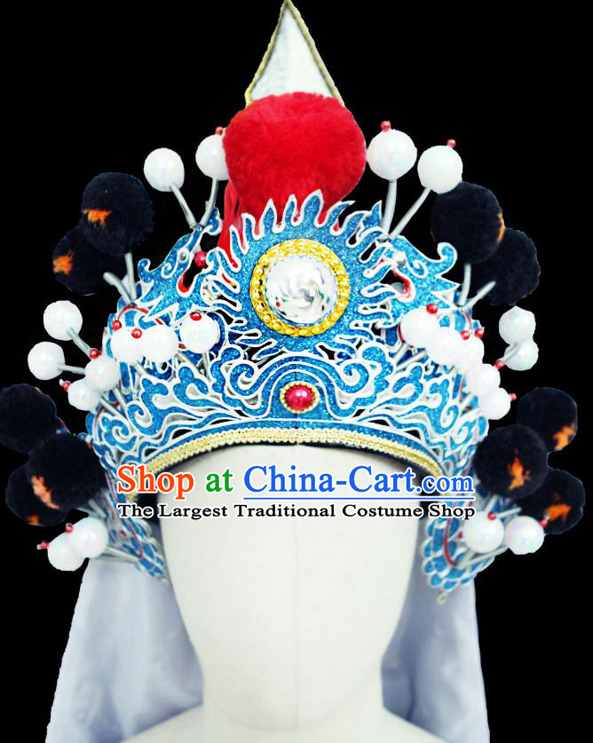 Chinese Beijing Opera General Black Hat Handmade Opera Swordsman Helmet Headdress Peking Opera Wusheng Headwear