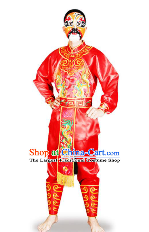 China Traditional Peking Opera Wusheng Red Outfits Folk Dance Lion Dance Costumes Beijing Opera Takefu Clothing