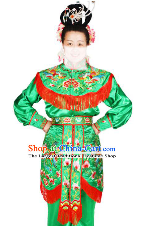 Chinese Traditional Opera Woman Soldier Clothing Beijing Opera Heroine Garment Costumes Peking Opera Female Warrior Green Uniforms