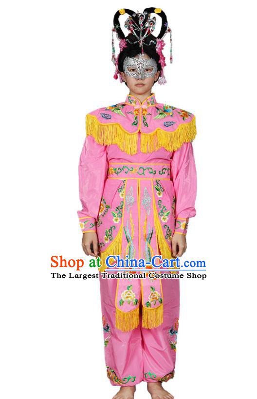 Chinese Peking Opera Female Swordsman Pink Uniforms Traditional Folk Dance Clothing Chaoshan New Year Parade Garment Costumes