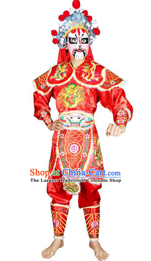 China Peking Opera Wusheng Costumes Beijing Opera General Clothing Traditional Cosplay Warrior Red Outfits