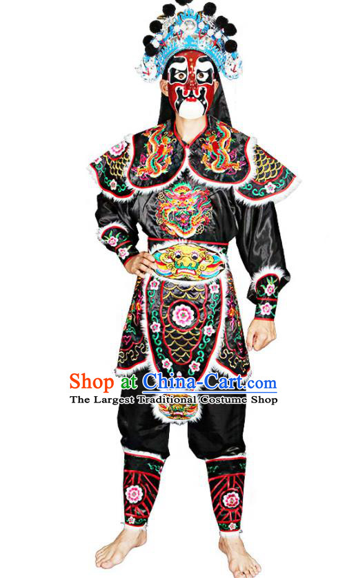 China Traditional Cosplay Warrior Black Outfits Peking Opera Wusheng Costumes Beijing Opera General Clothing