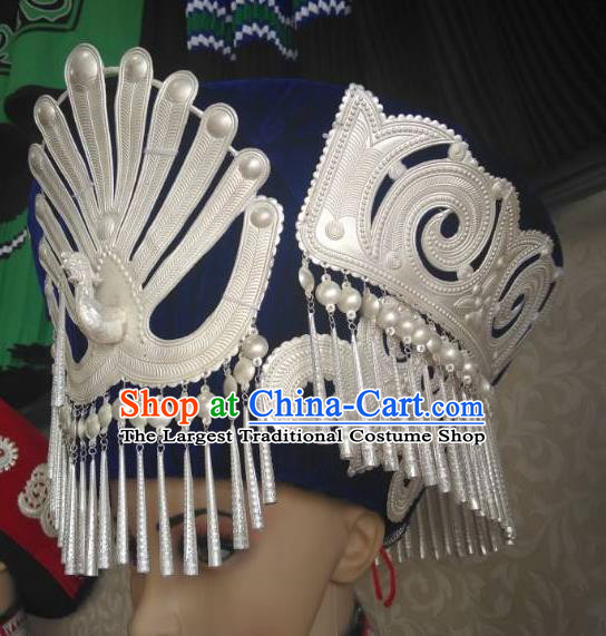 China Handmade Minority Bamboo Weaving Hat Liangshan Ethnic Group Dance Performance Headdress Yi Nationality Woman Silver Headwear