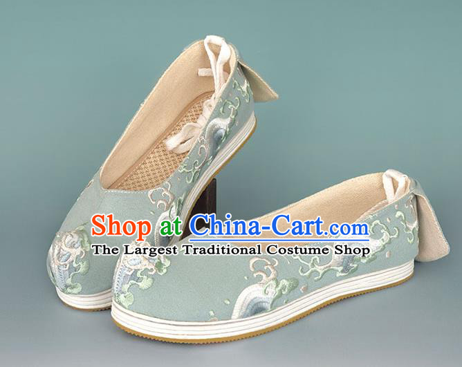 China Ancient Princess Shoes Traditional Hanfu Shoes Green Embroidered Shoes Handmade Cloth Shoes