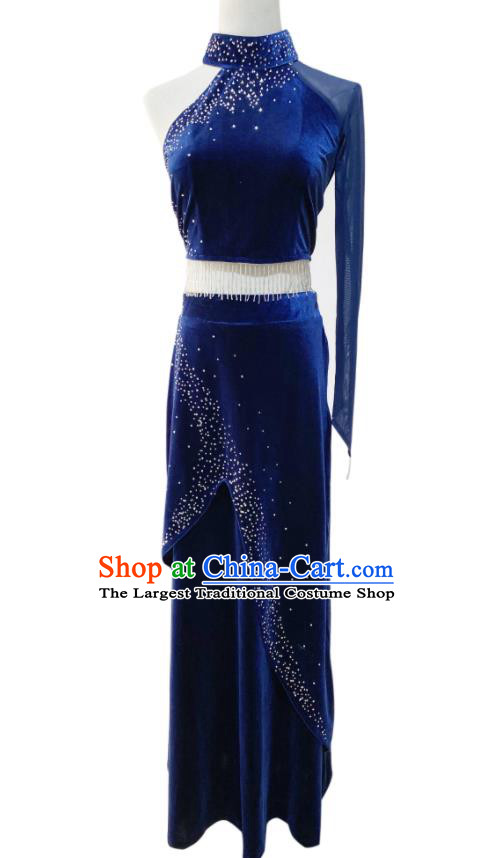 Professional Modern Dance Garment Costume Stage Performance Clothing Ballet Dance Royalblue Pleuche Dress Outfits