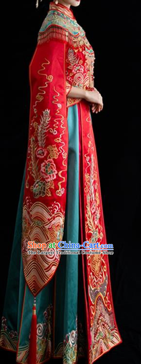 Chinese Wedding Ceremony Toasting Clothing Ancient Bride Garment Costumes Classical Embroidered Xiuhe Suits Traditional Red Hanfu Dress