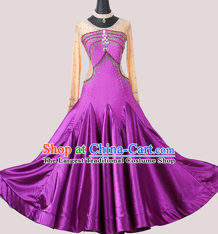 Professional Ballroom Dance Fashion Costume Modern Dance Purple Dress International Dance Competition Clothing Woman Waltz Dance Garment