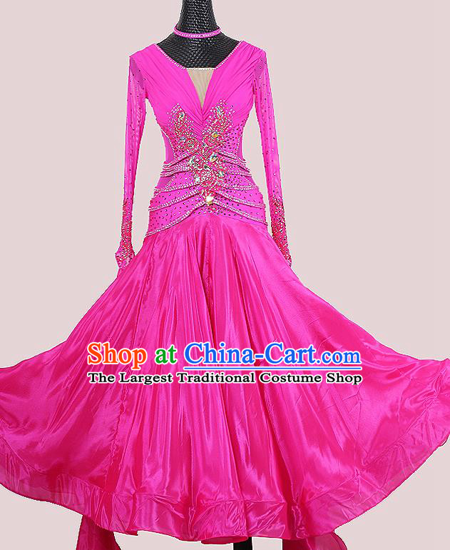 Professional Ballroom Dancing Rosy Dress International Dance Garment Modern Dance Performance Fashion Waltz Competition Clothing