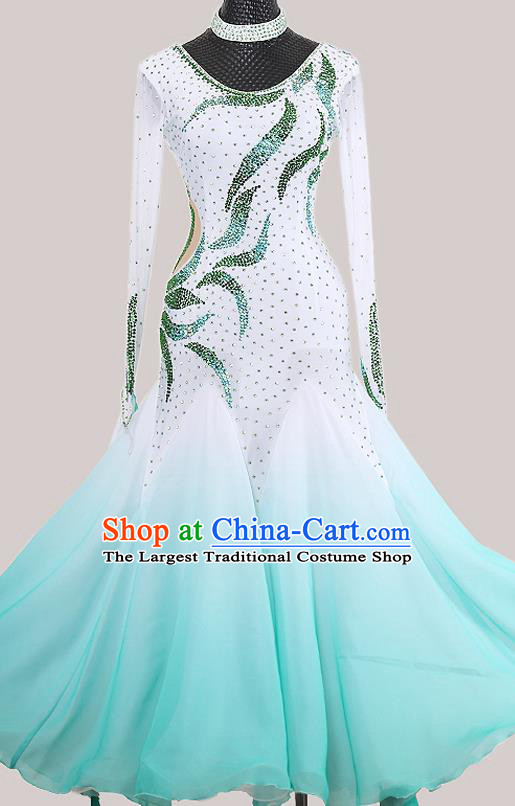 Custom Waltz Performance Fashion Modern Dance Light Green Dress International Dance Garment Ballroom Dancing Competition Clothing