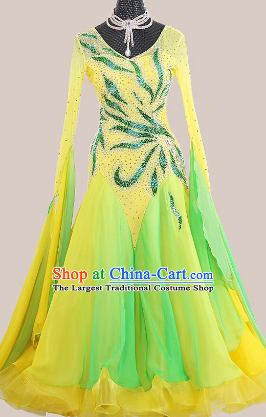 Custom International Dance Garment Ballroom Dancing Clothing Waltz Competition Fashion Modern Dance Yellow Dress