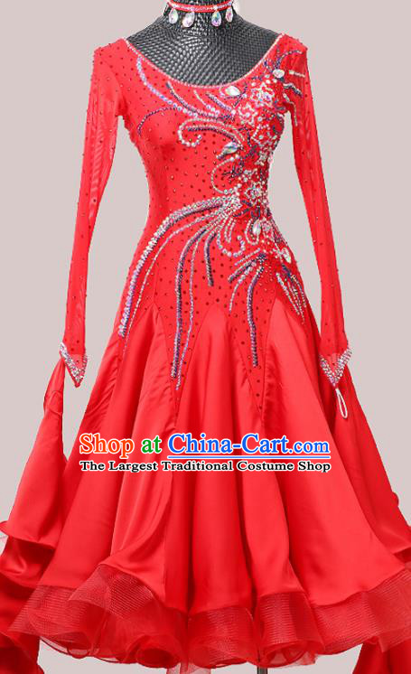 Custom Waltz Competition Fashion Modern Dance Red Dress International Dance Garment Ballroom Dancing Clothing