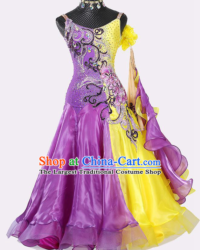 Custom International Dance Embroidered Purple Dress Ballroom Dancing Performance Clothing Waltz Competition Fashion Modern Dance Garment