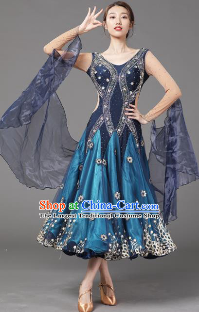 Custom International Dance Garment Performance Costume Waltz Competition Navy Dress Ballroom Dancing Fashion Modern Dance Clothing