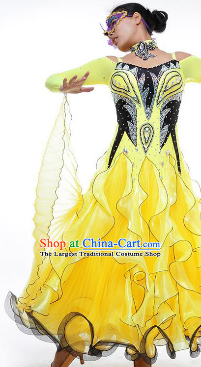 Custom Modern Dance Yellow Dress International Dance Competition Garment Woman Waltz Performance Dancewear Ballroom Dancing Costume