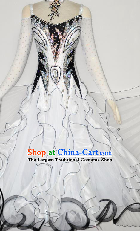 Custom Woman Waltz Performance Dancewear Ballroom Dancing Costume Modern Dance White Dress International Dance Competition Garment