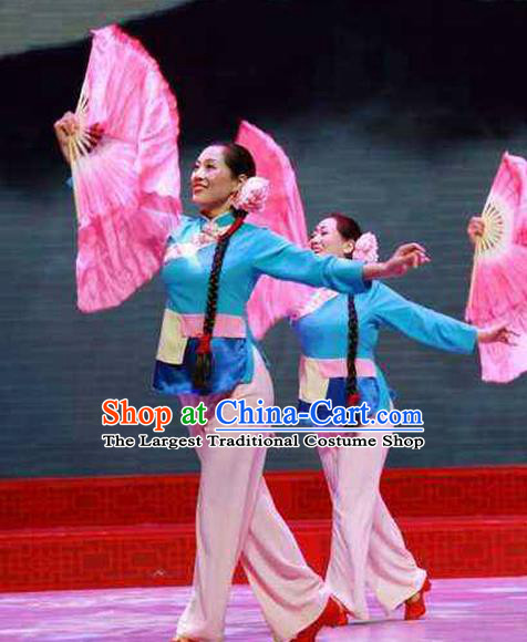 China Yangko Dance Outfits Women Group Dance Fashions Folk Dance Uniforms Fan Dance Costumes