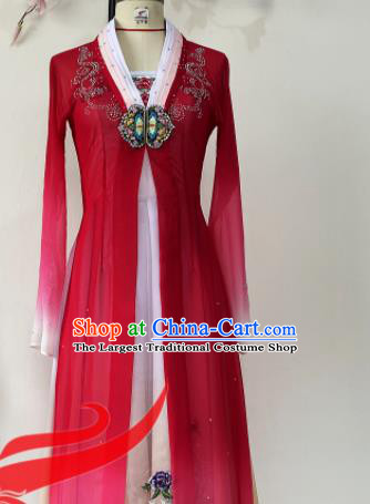 Chinese Stage Performance Wine Red Dress Outfits Woman Umbrella Dance Clothing Classical Dance Garment Costumes