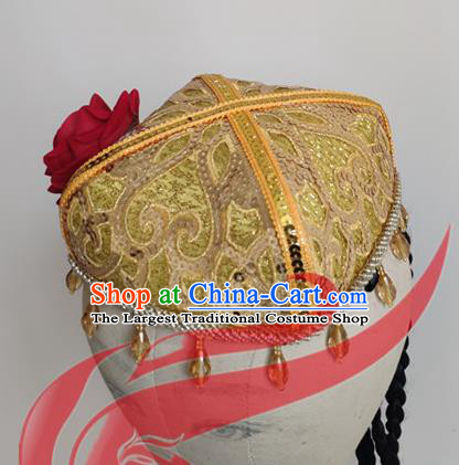 Top China Minority Square Hat Xinjiang Ethnic Festival Headwear Uyghur Nationality Folk Dance Headdress