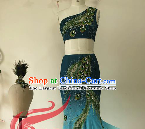 Chinese Yunnan Minority Performance Garment Costumes Dai Nationality Woman Pavane Clothing Ethnic Group Peacock Dance Navy Uniforms