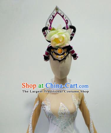 Top China Woman Group Dance Headdress Lotus Dance Hair Accessories Classical Dance Wigs Chignon Hairpieces