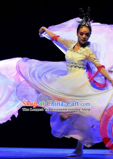 Chinese Female Group Dance Clothing Classical Dance Garment Costumes Stage Performance Hanfu Dance White Dress Outfits