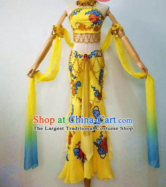 Chinese Stage Performance Flying Apsaras Yellow Outfits Female Group Dance Clothing Classical Dance Garment Costumes