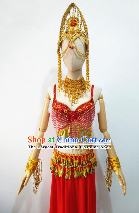 Top China Sanya Stage Performance Headdress Female Group Dance Tassel Hat Classical Dance Golden Hair Crown