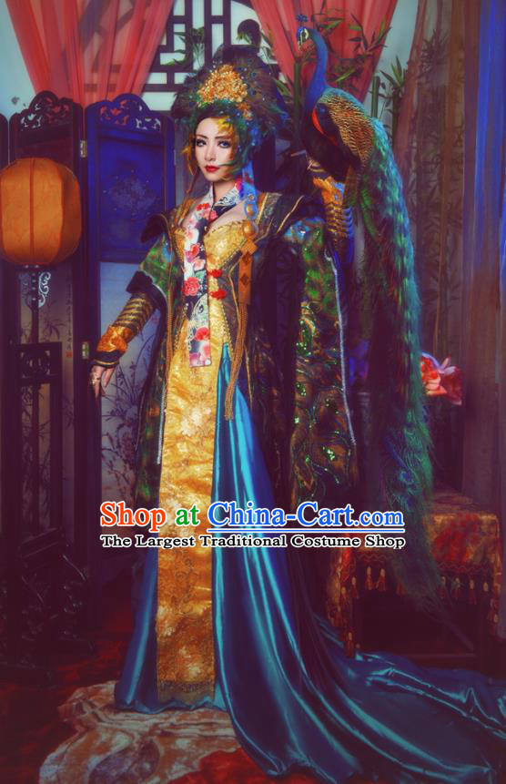 Chinese Traditional Qing Dynasty Empress Dress Ancient Queen Mother Clothing Cosplay Empress Dowager Garment Costumes